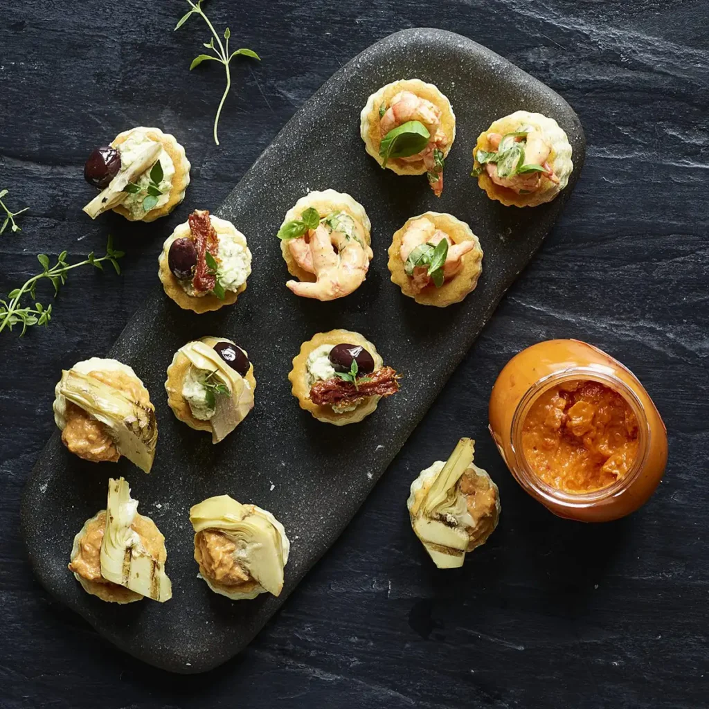 Festlige appetizere med sprøde butterdejsskaller